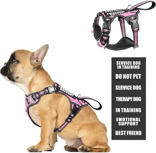 Miniatura 23 de Arnés para perro de servicio WINSEE sin tirones con 7 parches para perros, arnés reflectante para mascotas con asa acolchada y duradera