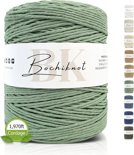 Miniatura 9 de BOCHIKNOT Cuerda de macramé a granel de 0.157 in x 495 yardas, cuerda de algodón de una sola hebra para colgar plantas en la pared, manualidades