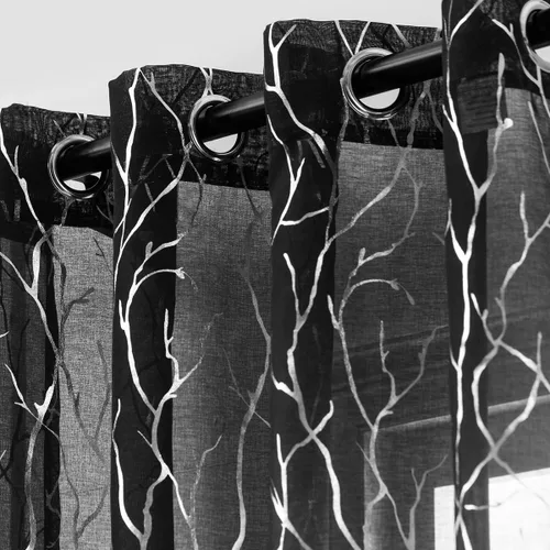 Miniatura 15 de Kotile Cortinas traslúcidas de rama de árbol – Cortinas traslúcidas grises con estampado de rama de árbol en lámina dorada metálica de 63 pulgadas