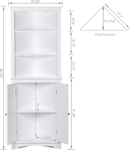 Miniatura 2 de Spirich Armario de esquina alto con puertas y estantes, armario de almacenamiento de esquina independiente para baño, cocina, sala de estar
