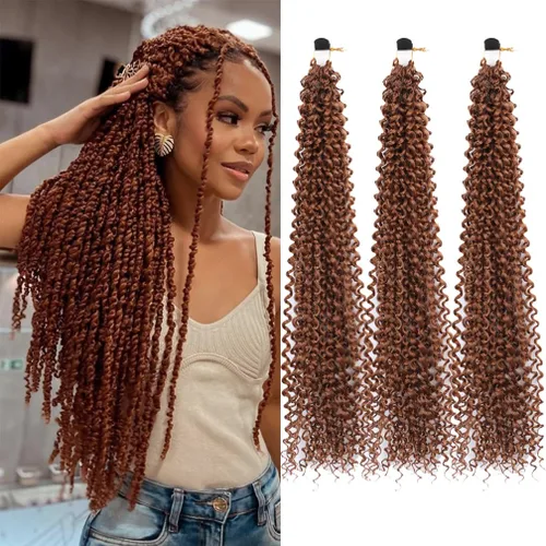 Miniatura 49 de Pelo de ganchillo Ocean Wave de 30 pulgadas, 3 paquetes de cabello trenzado de onda profunda, cabello rizado profundo con ganchillo para mujeres