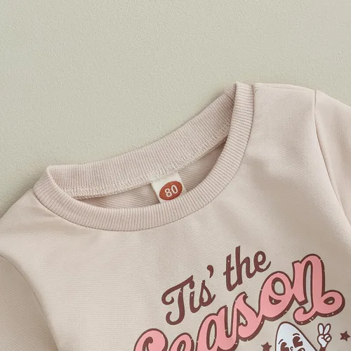 Miniatura 4 de Traje de Halloween para bebé niña, manga larga, cuello redondo, letras de fantasma, parte superior con estampado de fantasma, parte inferior