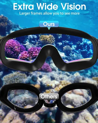 Miniatura 6 de Gafas de natación con tapones para los oídos, gafas de natación antivaho UV de visión amplia, lentes UV de 3 colores para hombres, mujeres y niños