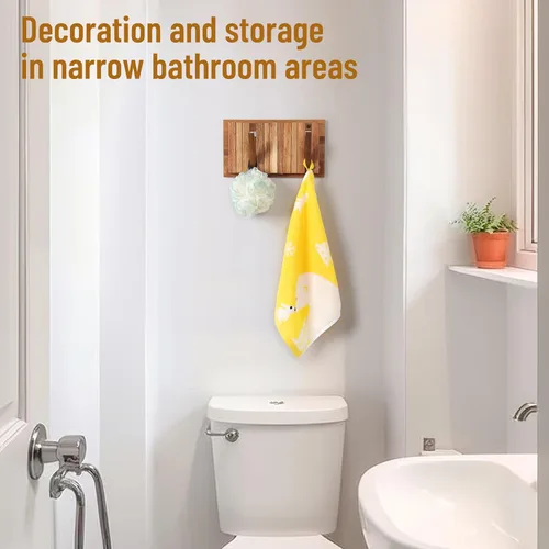 Miniatura 6 de Pequeño Perchero para Apartamento: 10.4 Pulgadas de Madera Rústica con 6 Ganchos de Pared Montable Retractable para Espacios Estrechos, Entrada