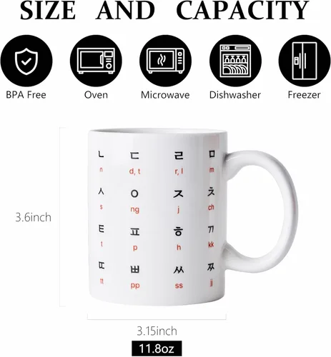 Miniatura 4 de BICETTO Taza de café de cerámica coreana de 12 onzas con impresionante diseño de hangul y alfabeto inglés, taza ideal para entusiastas del café