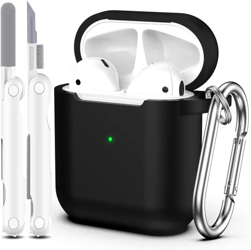 Funda para AirPods de 1/2 generación, silicona suave de grado militar que absorbe los golpes para AirPods 2 con llavero y kit de limpieza, color