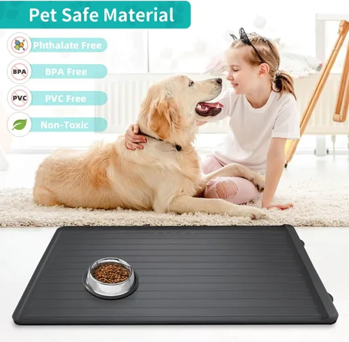 Miniatura 6 de Tapete para comida y agua para perros, 39.4 x 27 pulgadas, tapete grande de alimentación para mascotas con bolsillo para recolección de residuos