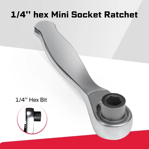 Miniatura 4 de GEINXURN Juego de 4 Mini Llaves de Trinquete y Soporte para Brocas, Llave de Mango de Trinquete de Accionamiento de 1/4", Llave de Vaso Reversible
