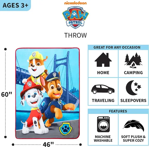Miniatura 4 de Franco Ropa de cama para niños, manta súper suave de micro raschel, 46 x 60 pulgadas, Paw Patrol y funda de almohada reversible de microfibra súper