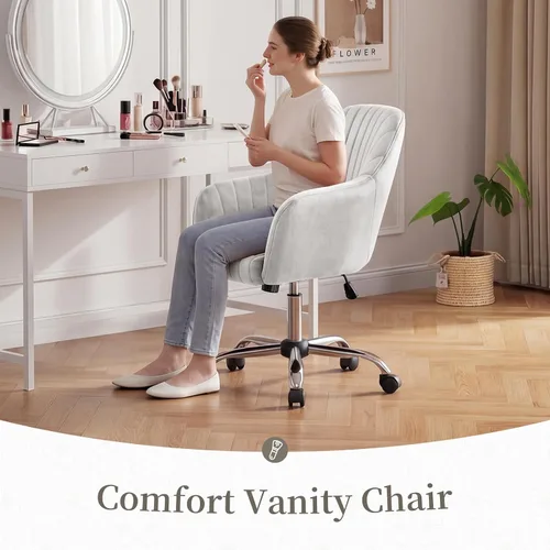 Miniatura 4 de Warmiehomy Silla de escritorio de terciopelo para oficina en casa, moderna silla de trabajo giratoria ajustable, sillas de tocador para mujeres