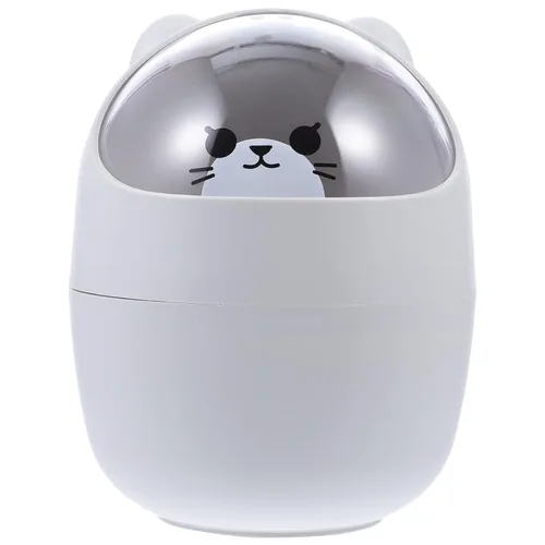 SEWACC Bote de basura de escritorio lindo de dibujos animados para mesa de basura, mini papelera de escritorio con tapa, pequeño bote de basura para