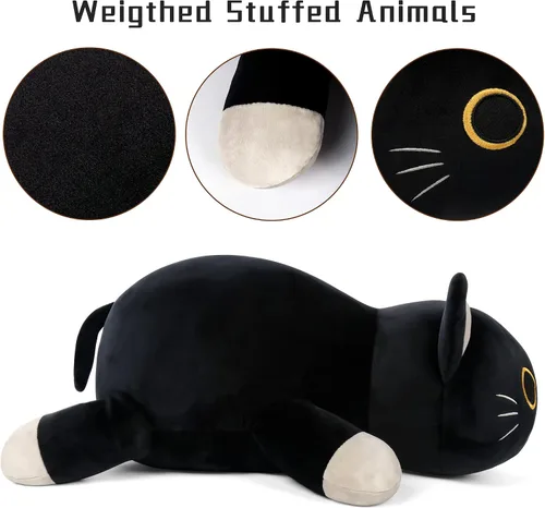 Miniatura 2 de Wepop Animales de Peluche con Peso de Gato Negro de 24 pulgadas, Almohada de Gato Negro con Peso de 4.2 libras, Animal de Peluche Gigante de Gato