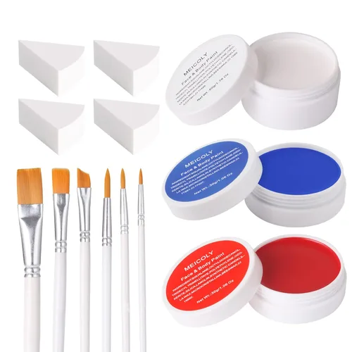 Miniatura 14 de MEICOLY Kit de maquillaje de payaso, pintura corporal blanca y negra para Halloween, Devil Joker Zombi, Vampire Skeleton SFX, pintura corporal