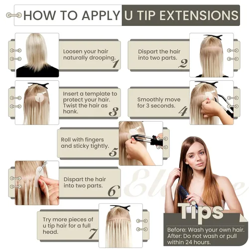 Miniatura 6 de Elailite Extensiones de cabello humano con punta en U V3.0, cabello real unido con queratina, 16 pulgadas, pegamento de fusión de calor, 100% sin