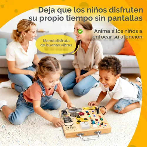 Miniatura 7 de Tabla Ocupada de Madera con Luz LED – Juguetes de Aprendizaje Montessori para Bebés de 1 a 4 años, Tabla de Actividades Sensoriales, Juguetes
