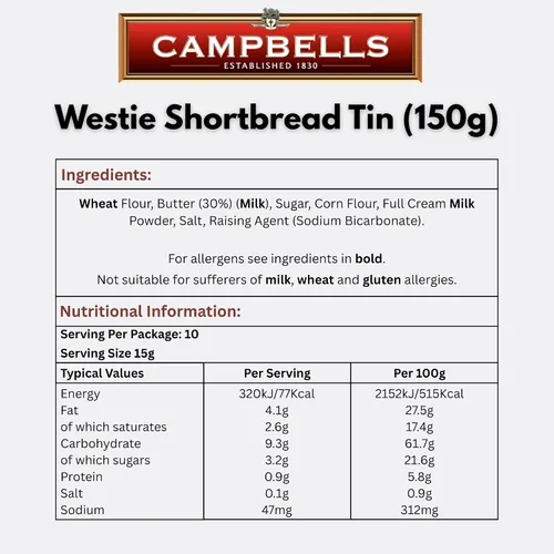 Miniatura 2 de Campbells Shortbread Westie Dog Lata de 5.29 onzas (5.29 oz) – Galletas surtidas de mantequilla de Escocia, galletas y galletas de té británicas