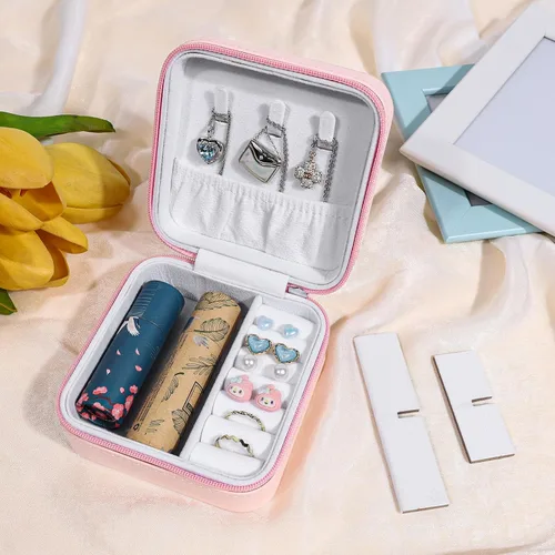 Miniatura 6 de Joyero de viaje, pequeño organizador de joyas de viaje, joyero portátil, mini organizador de almacenamiento, caja de almacenamiento portátil
