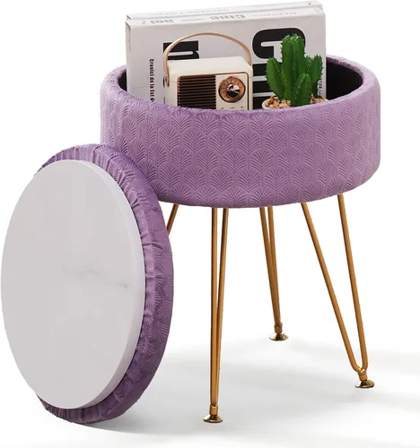 Miniatura 7 de Cpintltr Taburete moderno de terciopelo tapizado redondo, otomanos de almacenamiento, multiusos, decoración del hogar, mesa de café otomana, Negro