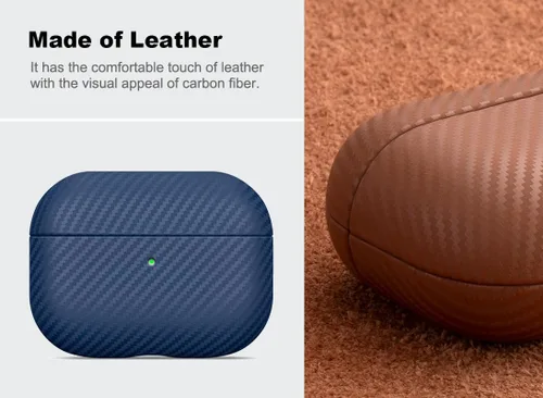 Miniatura 2 de Haobobro Funda de piel para AirPods Pro 2, piel seleccionada respetuosa con la piel, textura de fibra de carbono, hecha a mano, funda rígida Azul