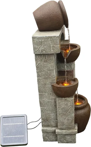 Miniatura 3 de Teamson Home Cuencos en cascada y piedras apiladas, fuente de agua LED para exteriores de 28 pulgadas para espacios al aire libre para crear un