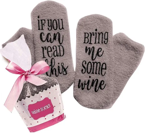 Miniatura 8 de CHANGGER Calcetines unisex con texto en inglés "If You Can Read This Bring Me Some Fuzzy Funny Saying Crew Socks Christmas Unisex Gift