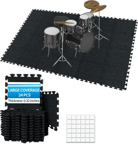 TroyStudio Alfombrillas de Suelo Entrelazadas Gruesas que Absorben el Sonido, 24 Piezas de 11 x 11 x 0.32 pulgadas, Alfombra de Piano de Alta