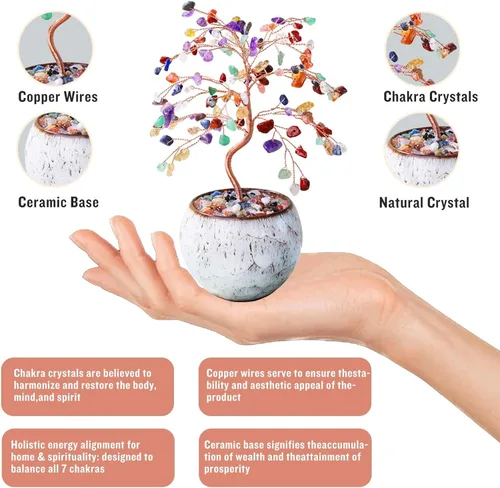 Miniatura 4 de Runyangshi Árbol de la vida de cristal de chakras, árbol de cristal curativo natural grande de 8 pulgadas, que trae dinero, buena suerte, energía