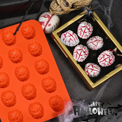 Miniatura 3 de Webake Brain - Molde de chocolate para Halloween, tamaño bocado, 15 cavidades para Halloween, chocolate, dulces, gelatina, cupcake, golosinas