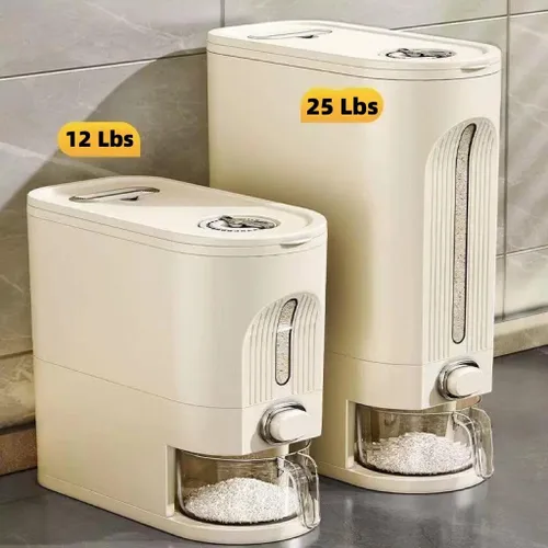 Dispensador de arroz IEEK y contenedor de almacenamiento de granos con tapa, contenedor de arroz con taza de medición, dispensador de cereales para