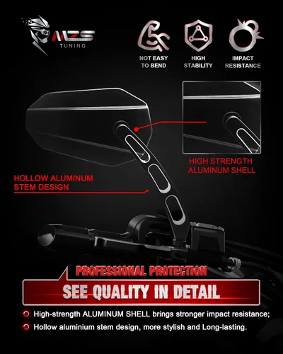 Miniatura 3 de MZS Espejos de Motocicleta Negros, M8 Espejo Retrovisor de Motocicleta Accesorios Laterales Varilla Hueca Flecha Compatible con Sportster Road King