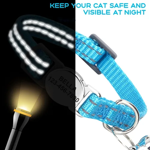 Miniatura 4 de Collar de gato personalizado personalizado con grabado reflectante con nombre y teléfono, ajustable para gatos y gatitos