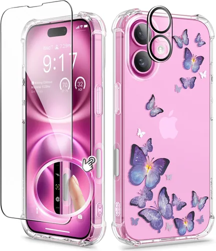 Miniatura 104 de GVIEWIN - Funda floral para iPhone 14 de 6.1 pulgadas, protector de pantalla + protector de lente de cámara, no se amarillenta, a prueba de golpes