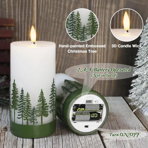 Miniatura 3 de Velas de Árbol de Navidad sin llama de Crystal Club, vela LED de pilas con control remoto, vela de pilar parpadeante 3D y cera real en relieve