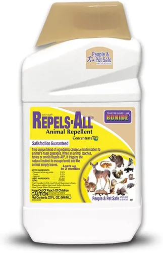 Bonide Repels-All Repelente de Animales, Concentrado de 32 oz, Repelente de Ciervos para Jardín Exterior de Larga Duración, Seguro para Personas y