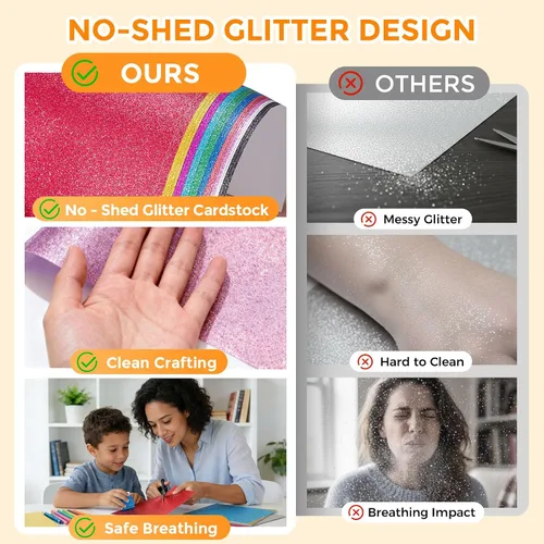 Miniatura 3 de BigOtters 28 hojas de cartulina con purpurina, 10 colores surtidos de papel brillante con purpurina para manualidades y manualidades, suministros