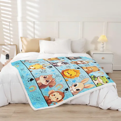 Miniatura 2 de Manta de franela de animales de dibujos animados para todas las estaciones, manta de cama azul con estampado de amor Kawaii para decoración
