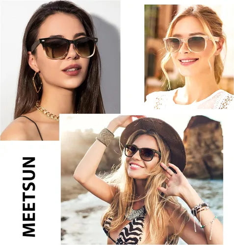 Miniatura 2 de MEETSUN Lentes de sol polarizados retro para mujeres y hombres, lentes de espejo clásicos para conducción, 100% protección UV (paquete de 3)
