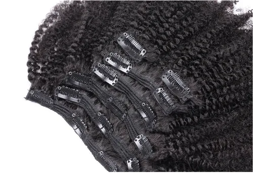 Miniatura 3 de Ms Fenda Extensiones de cabello rizado afro 4B 4C con clip, cabello virgen brasileño Remy, color natural, 4.23 onzas, 7 unidades por juego