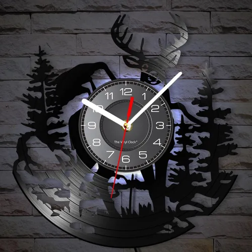 Miniatura 4 de Cabin Deer - Reloj de pared con 7 colores cambiantes, reloj de caza de ciervos de 12 pulgadas, silencioso, funciona con pilas, bosque y vida Con luz