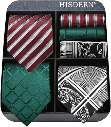 Miniatura 16 de HISDERN Juego de corbatas extralargas para hombre y pañuelo de bolsillo de 63 pulgadas, colección XL, caja de regalo, corbata, lote de 3