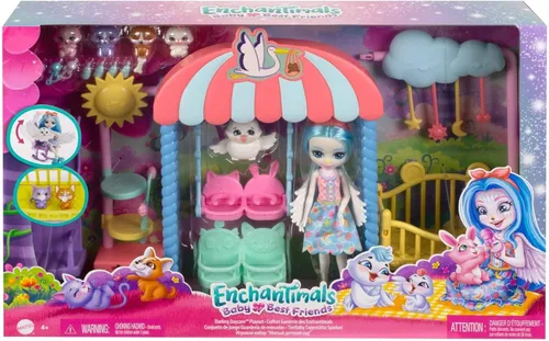 Miniatura 2 de Enchantimals Muñeca y accesorios, juego de la guardería, muñeca Starley Stork, gorila y 4 figuras de animales Baby Bestie, cuna y más, mejores