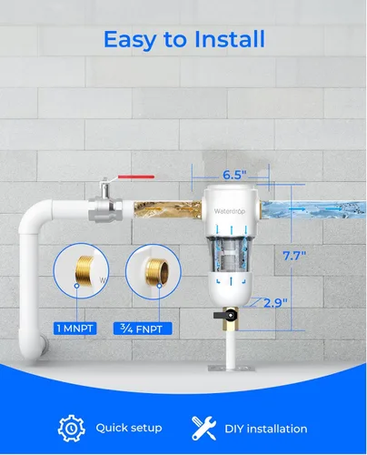 Miniatura 6 de Waterdrop Filtro de sedimentos giratorio, sistema de filtro de agua reutilizable para toda la casa, sistema de prefiltro lavable para agua