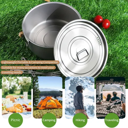 Miniatura 7 de BY-J Utensilios de cocina de titanio para camping, 74.4 fl oz+40.6 fl oz+23.7 fl oz de titanio con tapa y espátula de acero inoxidable, utensilios
