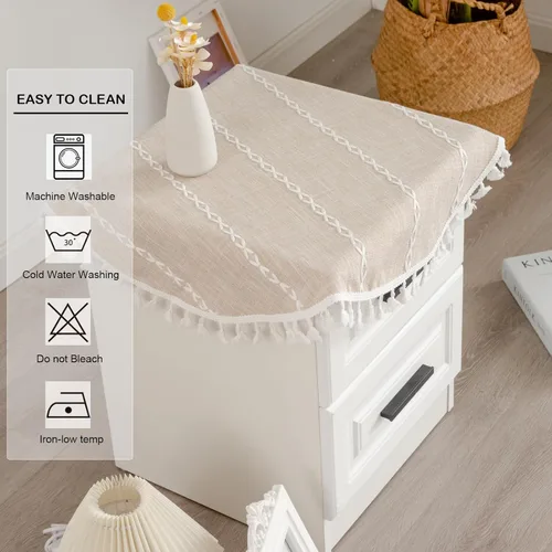 Miniatura 6 de Mantel redondo rústico pequeño lavable a rayas jacquard de lino resistente estilo granja con borlas para cocina, comedor, fiesta, decoración de Café
