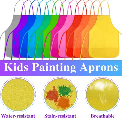 Miniatura 4 de Delantales de Pintura para Niños 12 Piezas 12 Colores Delantal de Arte Infantil con 2 Bolsillos Espaciosos Delantales para Niños para Actividades