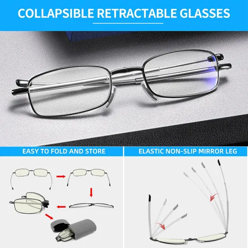 Miniatura 4 de touk Foldable Reading Glasses Anti Blue Light, Soft Nose Pad Spring Hinge Compact Readers Portable Case for Men Women 2 Pack