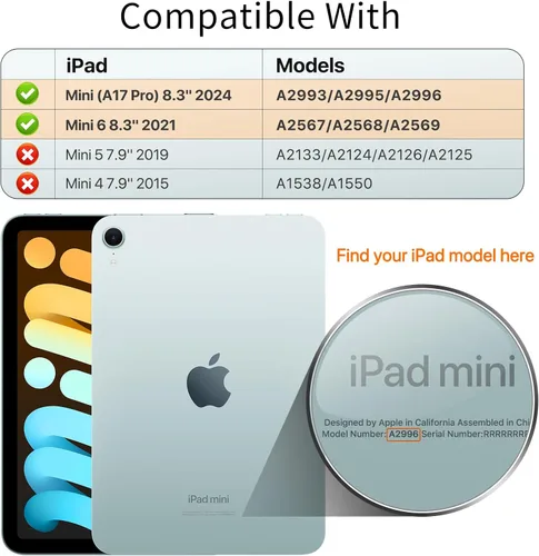 Miniatura 2 de MoKo Funda para iPad mini 7 (A17 Pro) Generación 2024, Funda para iPad mini 6 2021, Funda Protectora Delgada y Ligera de 8.3 Pulgadas con Carcasa
