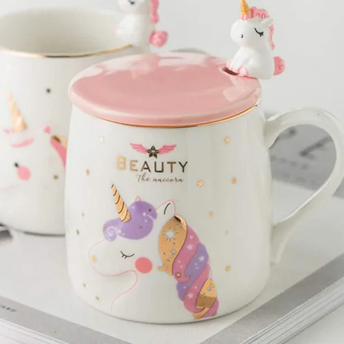 Miniatura 2 de Taza de unicornio BigNoseDeer, linda taza de café de cerámica con adorable cuchara de unicornio, taza novedosa para la mañana, taza para café, té