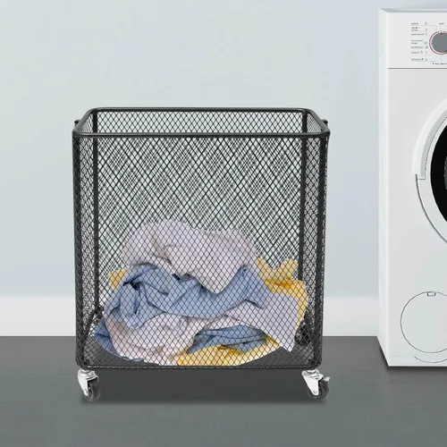 Miniatura 2 de Cesta de lavandería con ruedas, cestas grandes para ropa sucia, carrito de almacenamiento apilable con asas, organizador de alambre extraíble