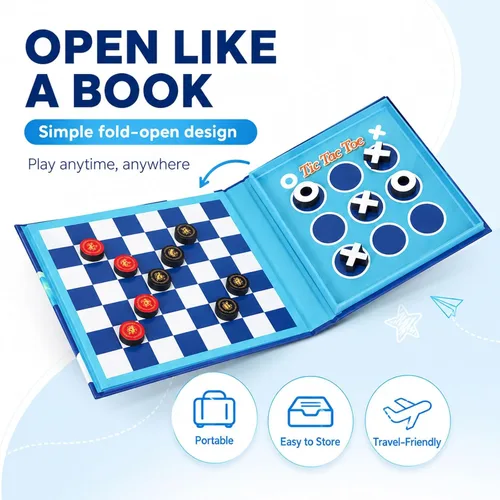 Miniatura 5 de Juego de mesa de damas y Tic-Tac-Toe 2 en 1 Juegos de viaje magnéticos para niños de 8 a 12 años Actividades de avión para niños de 8 a 12 años